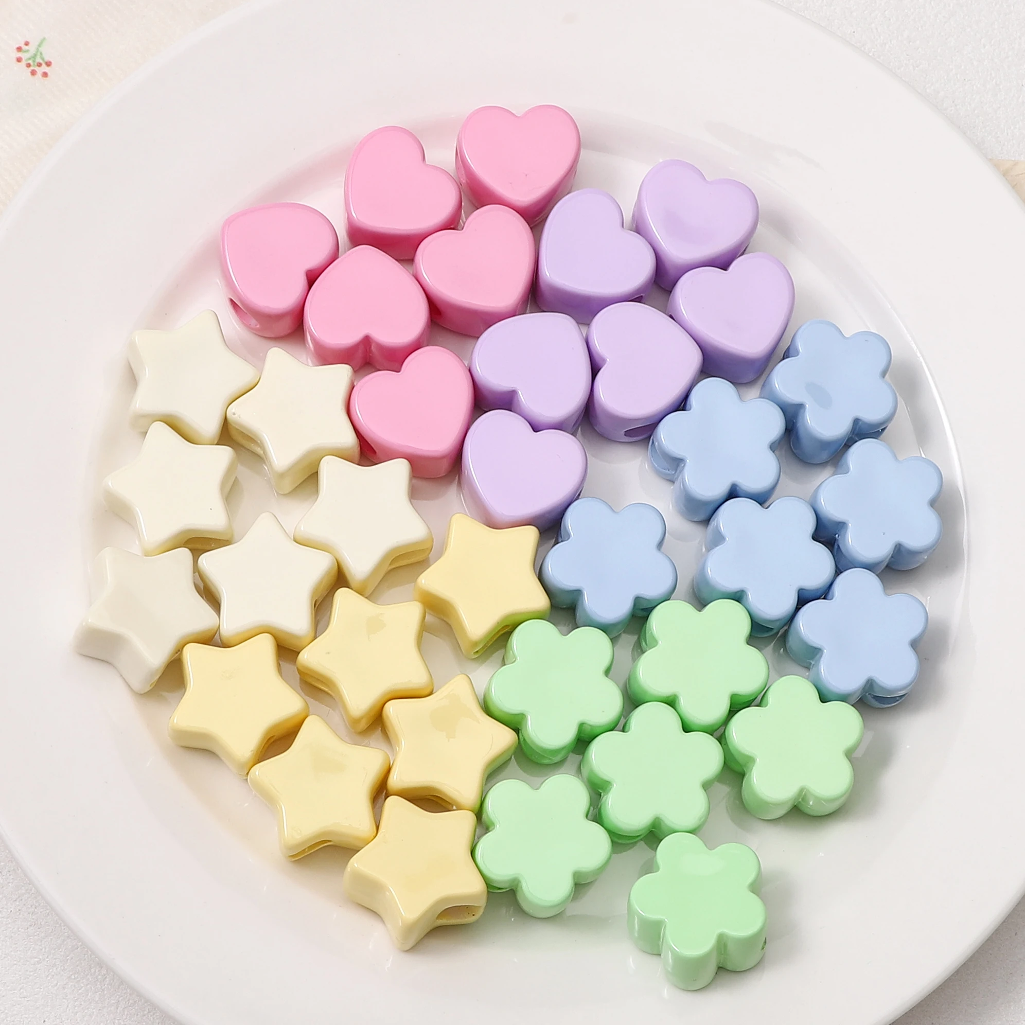 1-5Pcs Acrylic Cream Color Large Hole Beads Star Plum Blossom Heart Loose Spacer Beads For Jewelry Making DIY Charms Accessories