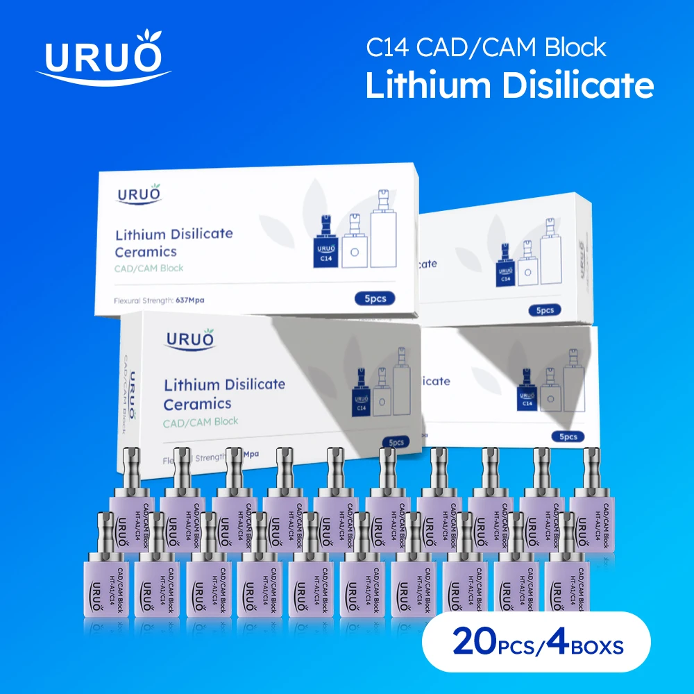 20PCS Dental Lithium Disilicate C14 A1A2A3 Chair-Side Using for Venner/Crown/Bridge/Onlay/Inlay Dentist Reconstruction Materials