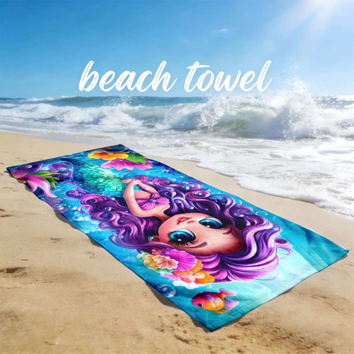 1PC Mermaid Themed Beach Towel, Soft Lightweight Portable Durable Machine Washable, Versatile for Beach Vacation, Camping, Yoga