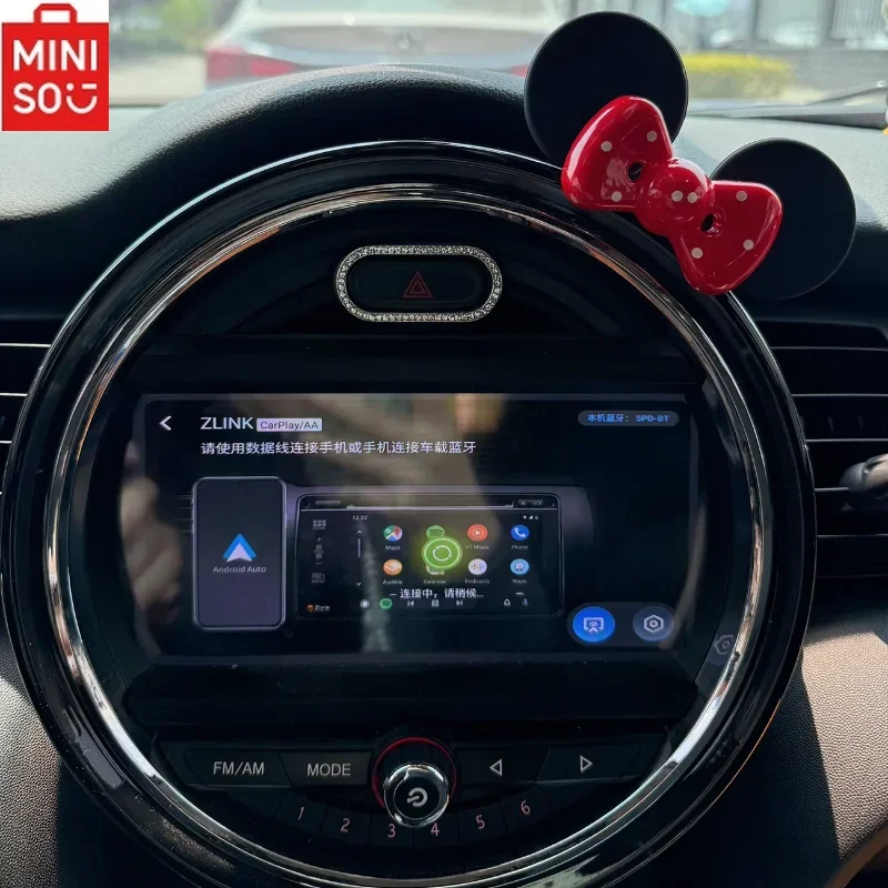 

MINISO Disney Minnie Cartoon Car Steering Wheel Ornaments Ladies Car Cute Bow Center Control Display Screen Air Outlet Ornaments