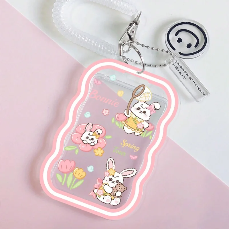 

Симпатичные держатели для карт в виде кролика, волнистый Чехол для карт с пружинной веревкой, защитный чехол для рабочего удостоверения личности и карт, маленький подарок