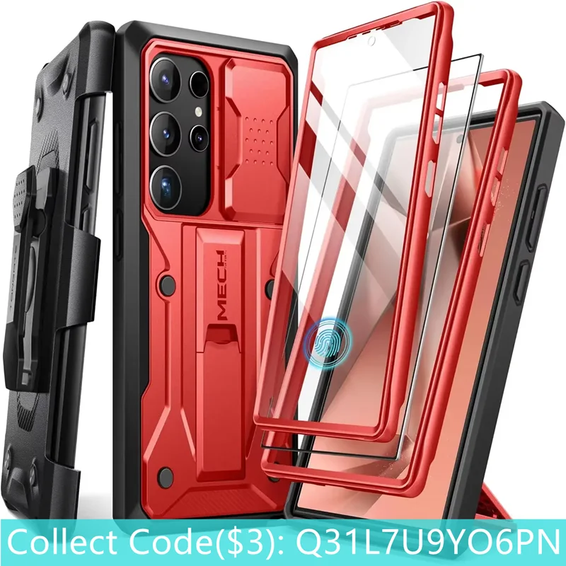 

Shockproof Protective Case for Samsung S24 Ultra Built-in Hidden Foldable Kickstand 360° Rotatable with Removable Belt Clip