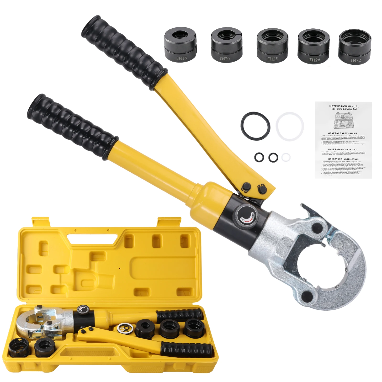 Podofo Hydraulisches Crimpwerkzeug 10T mit TH16/20/25/26/32mm/U16/20/25/32mm für Aluminium-Kunststoff-Reparaturwerkzeug
