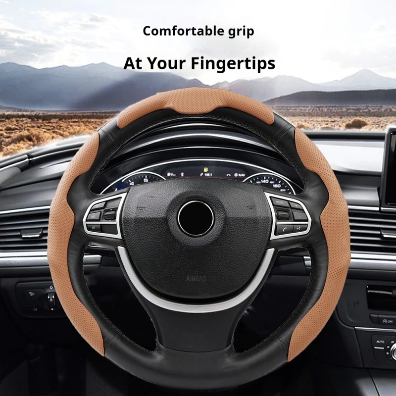 Car Steering Wheel Cover Nappa Leather Anti Slip Sweat Absorbent Wear Resistant Punched Four Seasons Universal For Men Women