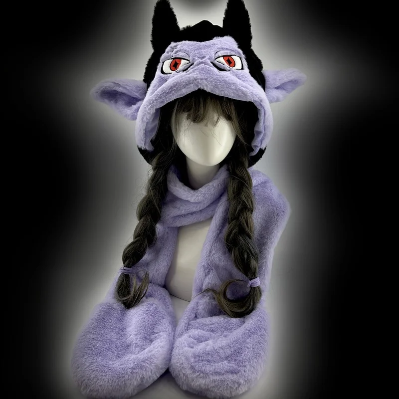 Cartoon Plush Winter Warm Niche Hat Gloves Scarf Integrated Ear Protection Hat Winter Accessories Halloween Surprise Gifts