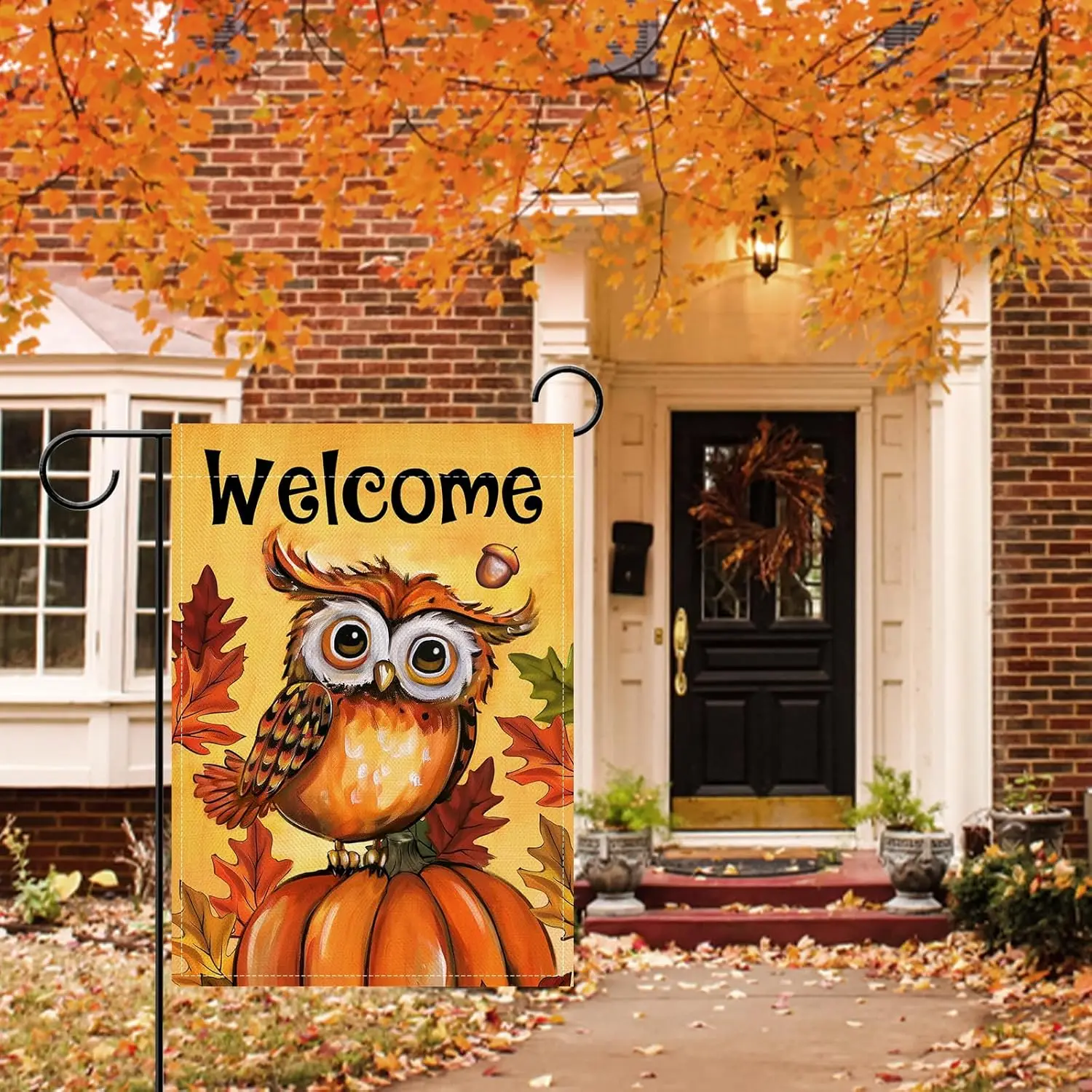 Artofy Welcome Fall Owl Small Decorative Garden Flag, Autumn Pumpkin Maple Leaves Acorn Yard Lawn Outside Decor, Farmhouse B UUN