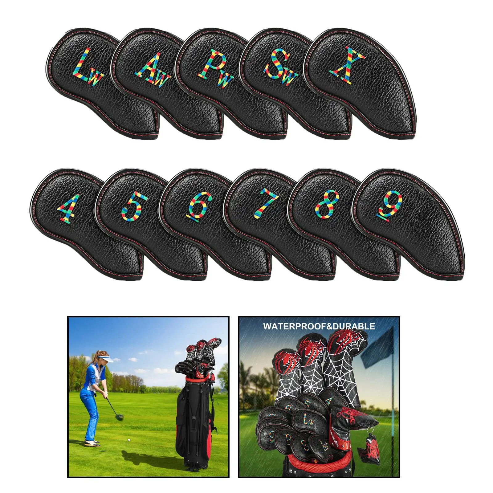 11PCS/Set Golf Iron with Leather Hybrid Club covers for head Deluxe