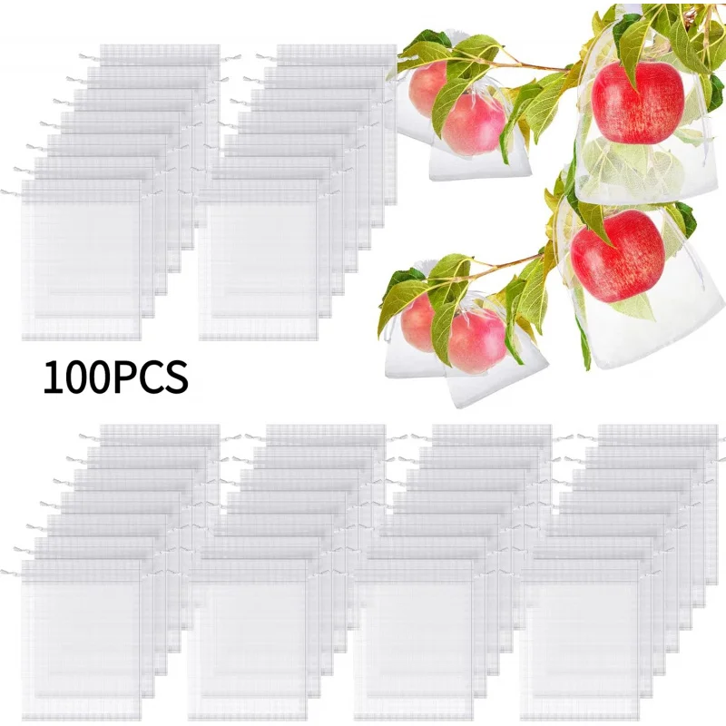 100-Pack Breathable Fruit Protection Bags Drawstring Bird & Insect-Proof Anti-Pollution Plant Covers for Safe Fruit Storage