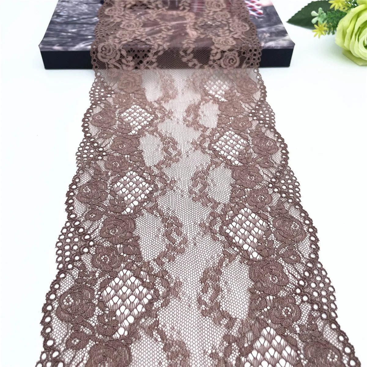 3y/lot 17cm 4 Colors Exquisite Pink Floral Stretch Lace Trim Brown Ginger For Lingerie Sewing Craft DIY Apparel Fabric Lace