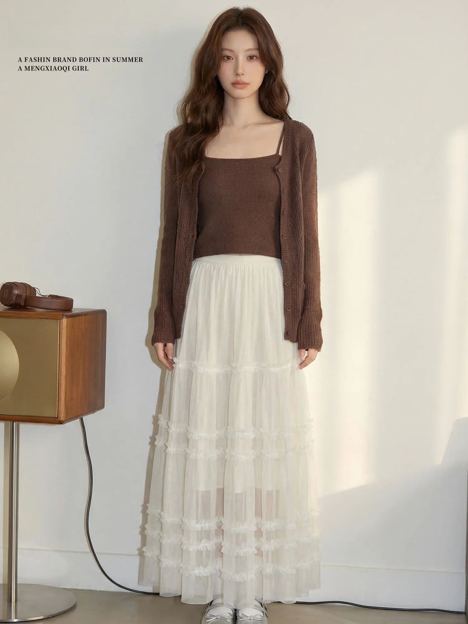 

Женская длинная юбка Meng Xiaoqi с высокой талией, кружевная, многослойная, из белой сетки, весенняя, в нежном стиле, стройнящая, фееричная