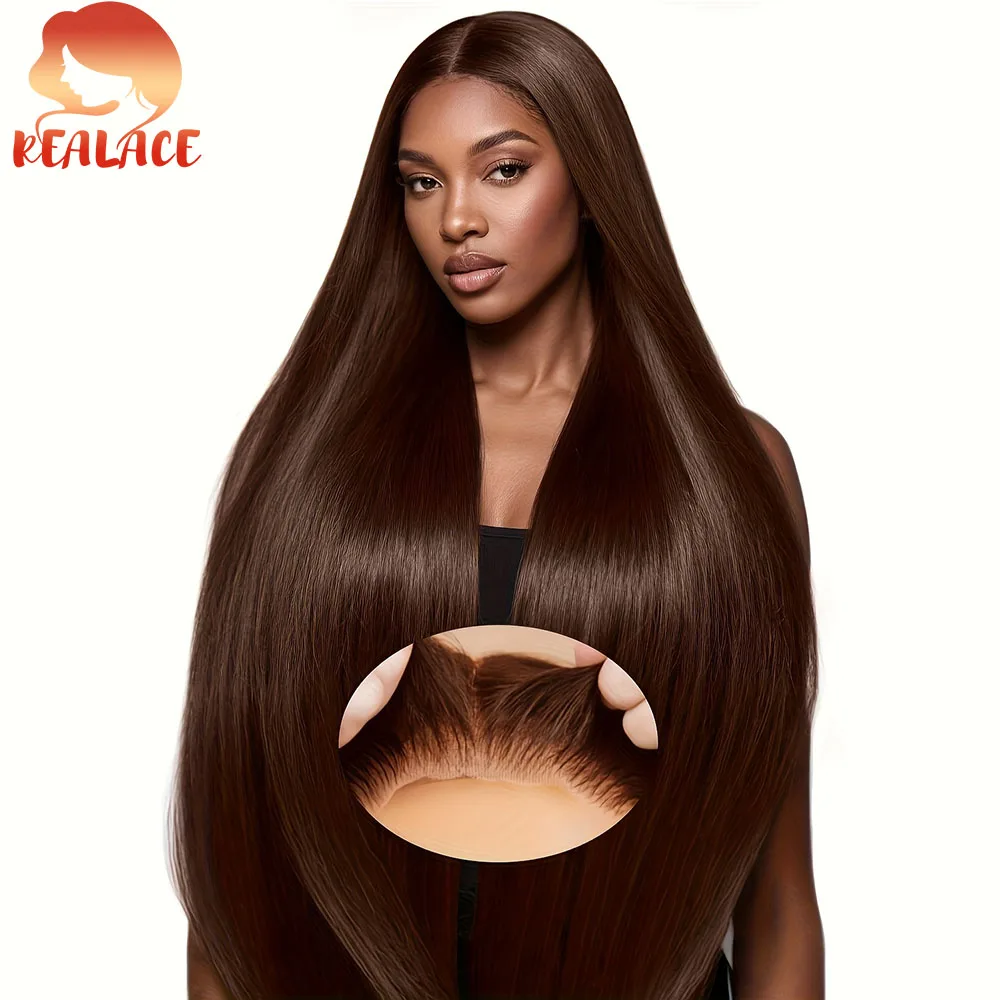 

Шоколадно-коричневый парик из 100% натуральных прямых волос с свободной линией роста, мягкий HD-кружевной фронтальный парик с отбеленными узлами, естественная линия роста волос, парик 13x6 прямой.