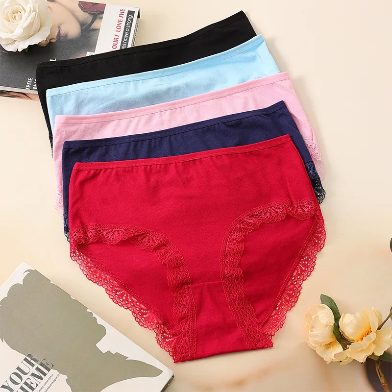 Large Size Mommy Pants Lace Women's Underwear Solid Color Mid-waist Tucking Belly Lifting Hip Breathable Mom Shorts