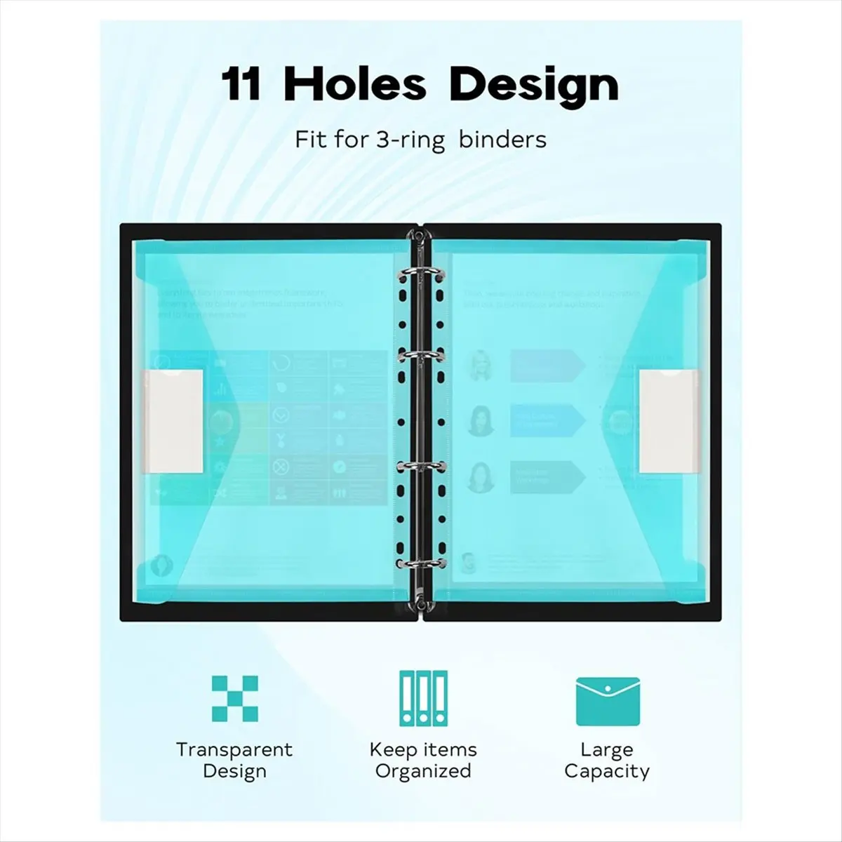 【Best Seller】10 Pack File Folders, 11 Ring Plastic Envelopes, Clear Folder for Documents with Label, 3 Ring Binder Pocket Organi