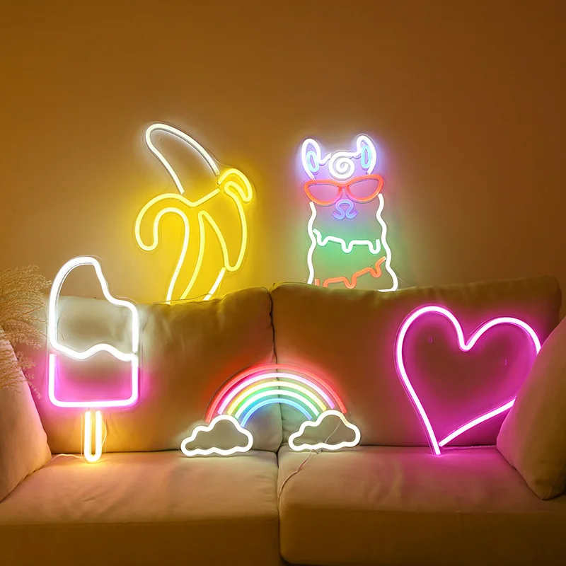 Acrylic LED Neon Sign Light Strip Custom Love Heart Cloud Moon Fruit Animal Shape Lamp Room Wall Shop Party Birthday Gift