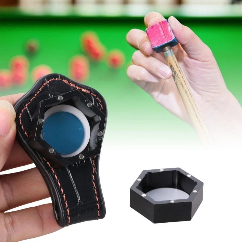 

Portable Billiards Leather Belt Clip Chalk Case Hexagon Pool Chalk Holder K1YF