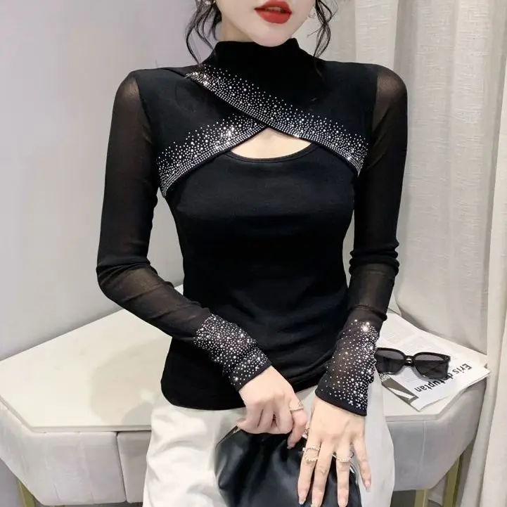 European Style Girls Kawaii Sexy Nail Bead T-shirt Women Clothing Fashion Vintage Woman Tops Female Streetwear Clothes Py1020-1