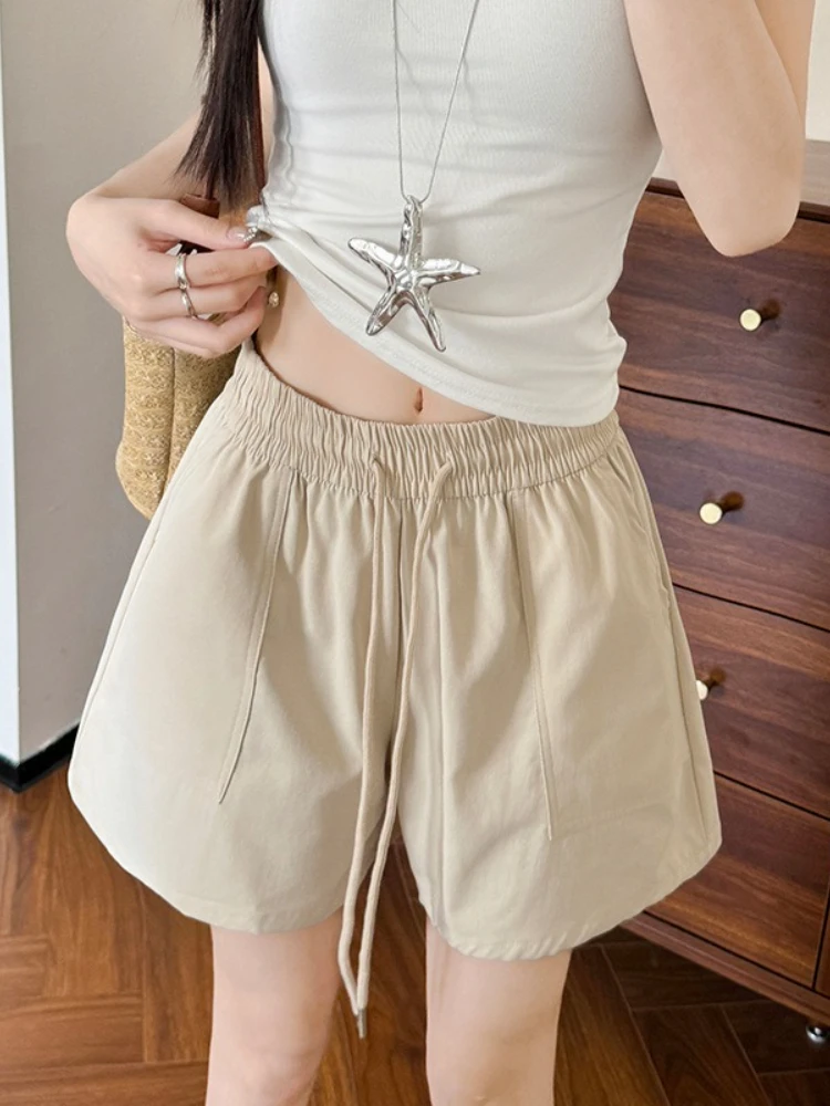 2025 Woman High Waist Loose Shorts Girls Korean Fashion Y2k Clothes Drawstring Wide Leg Elastic High Waisted Trendy Trousers
