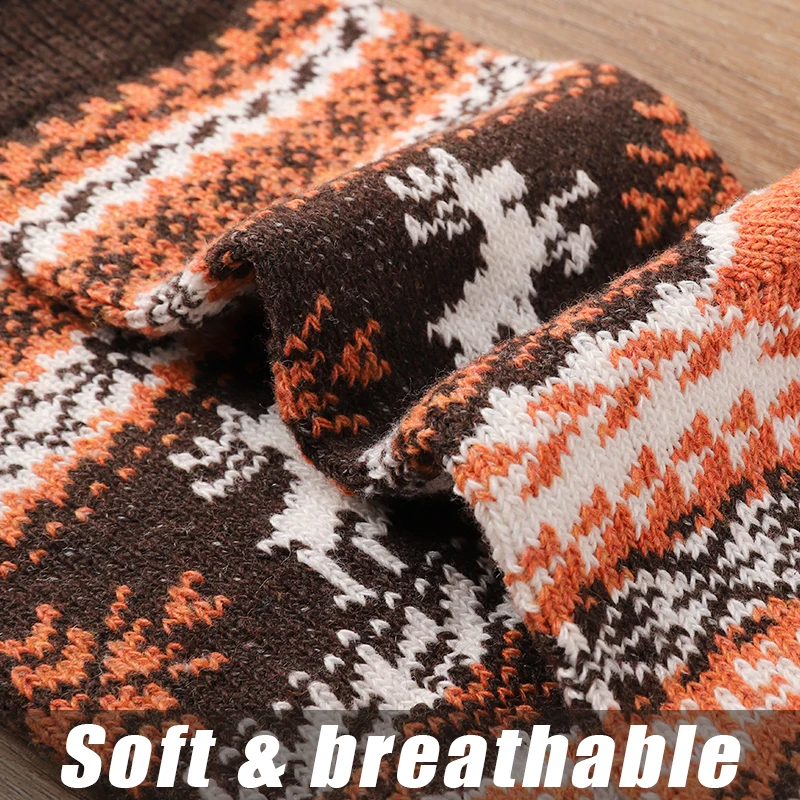 5 คู่ Nordic Snowflake Reindeer คริสต์มาสถุงเท้าผู้ชาย Retro ถักความร้อนถุงเท้าลูกเรือฤดูหนาว WARM Plush ถุงเท้าของขวัญความแปลกใหม่ร้านขายชุดชั้นใน