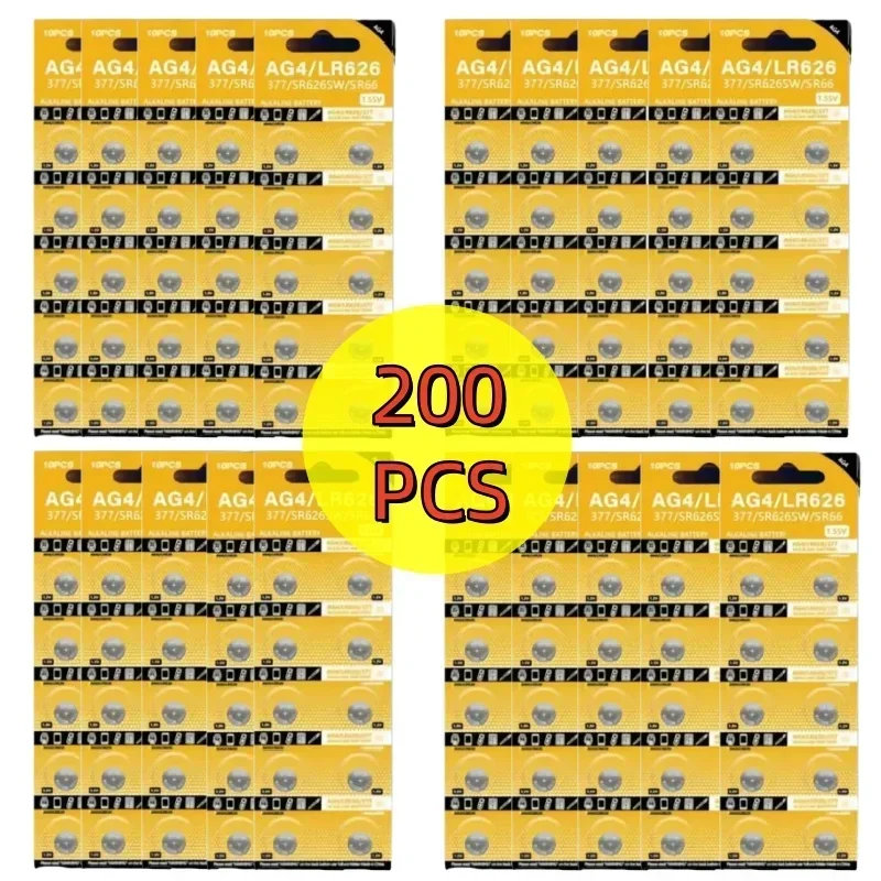 200PCS AG4 Alkaline Coin Cell LR626 377 SR626 177 626A 377A CX66W Button Battery For Toy Calculator Car Key Clock Watch 1.55V