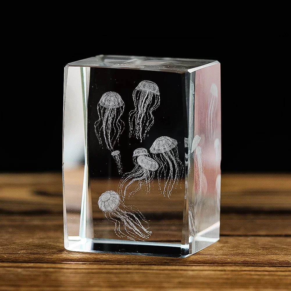 3D Laser Inter-engraving Jellyfish Crystal Decorative Figurine Glass Miniatures Home Art Decoration Craft Living Room Decoration