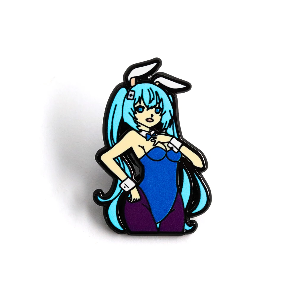 Blue Green Double Ponytail Rabbit Ear Design Brooch Cartoon Anime Peripheral Enamel Pin Rabbit Girl Metal Pin Accessories Gift