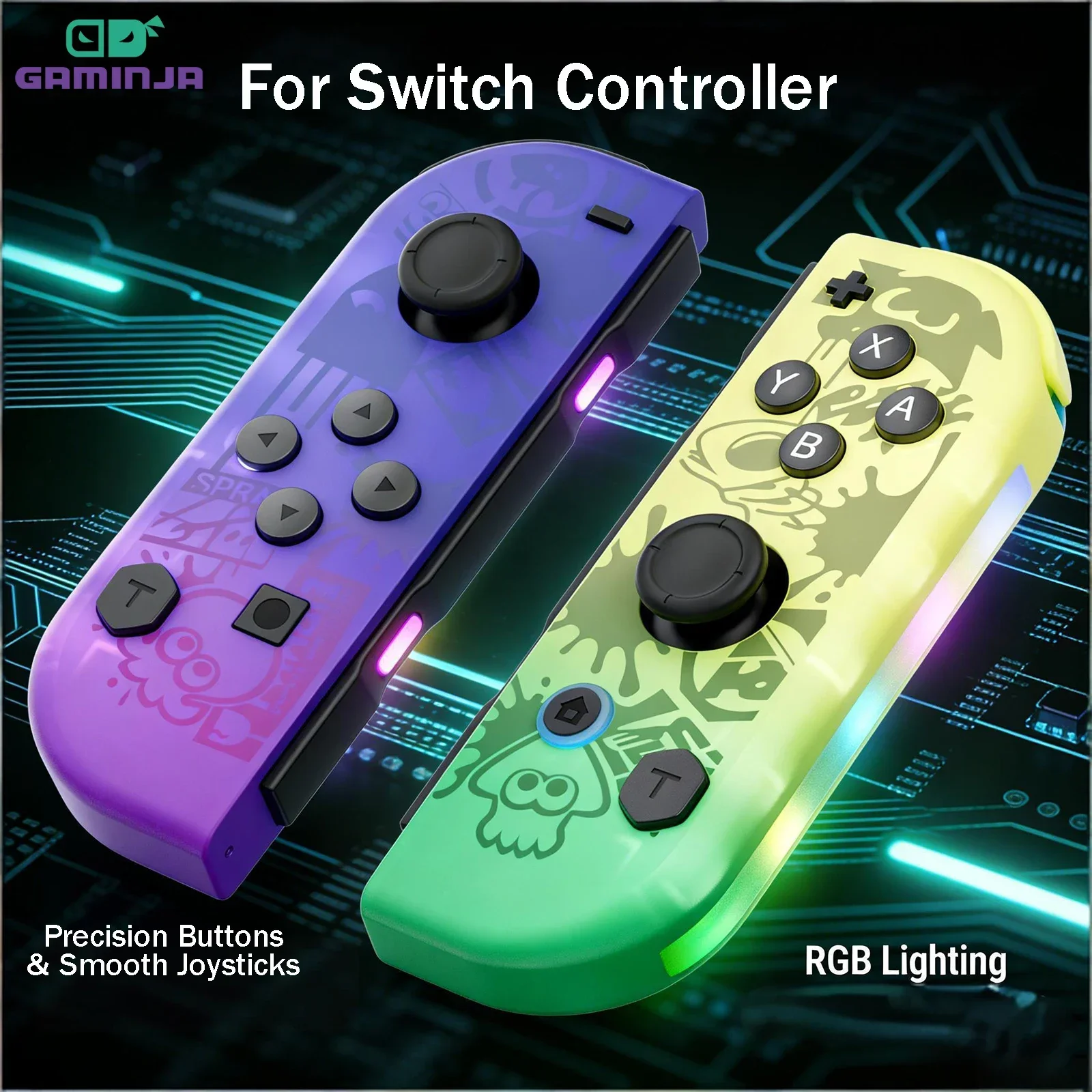 

Беспроводной контроллер GAMINJA Joy-Con для Nintendo Switch, RGB-подсветка, двойная вибрация, высокоточный джойстик, геймпад