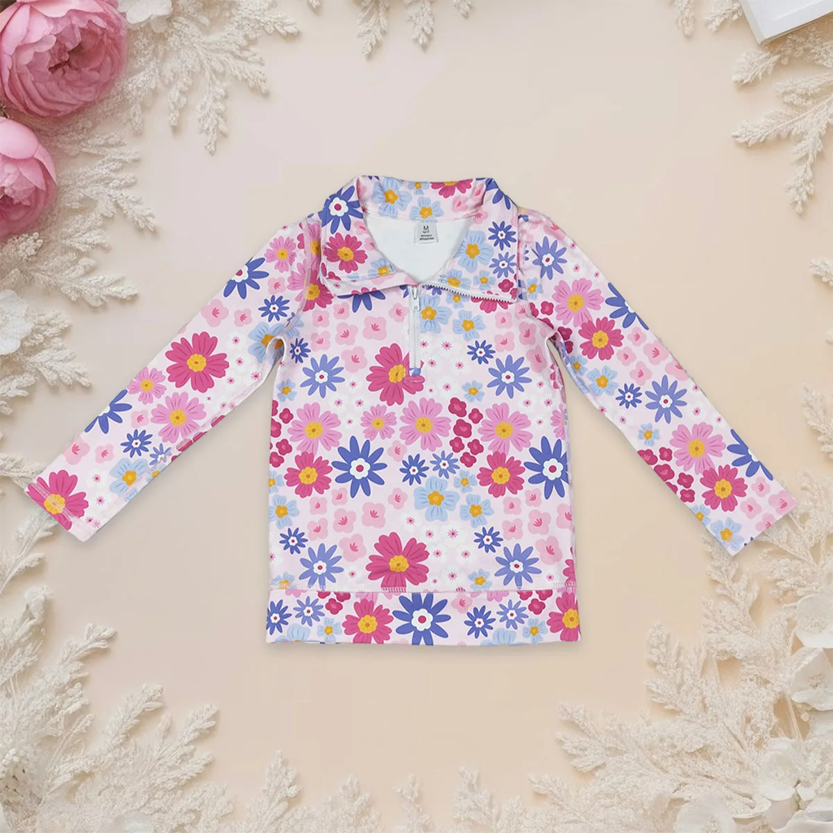 

Baby Girl Active Shirt Clothes Kids Long Sleeve Pink Blue Daisy Flowers Zipper Pockets Pullover Tops Jackets Toddler Clothing