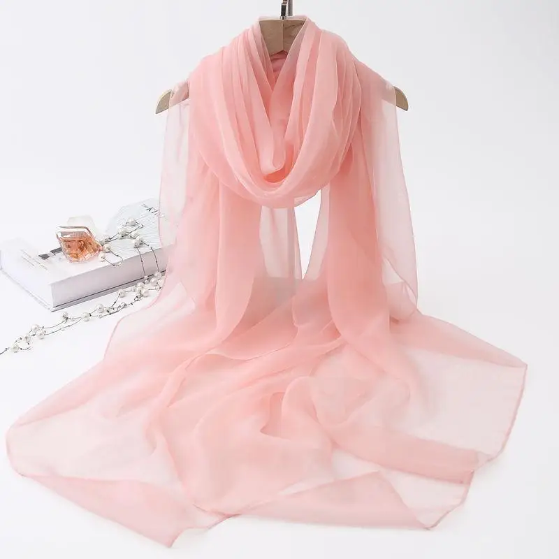 Korean Solid Transparent Chiffon Travel Holiday Beach Towel Sunscreen Shawl Female Summer Air Conditioning Ice Silk Scarf M10