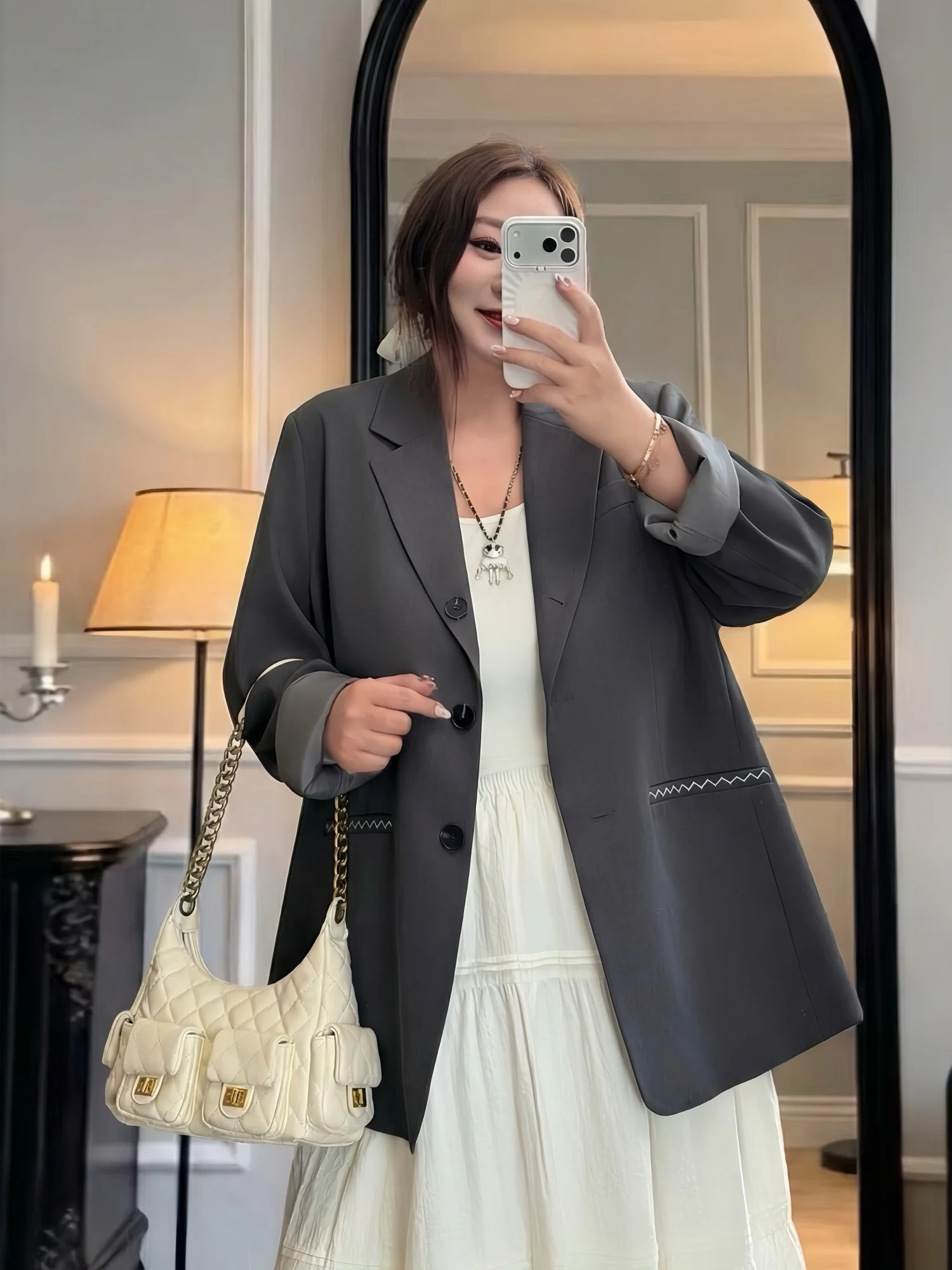 

Женский пиджак больших размеров в корейском стиле, приталенный, с длинным рукавом, для повседневной носки, весенняя новинка, из полиэстера и спандекса