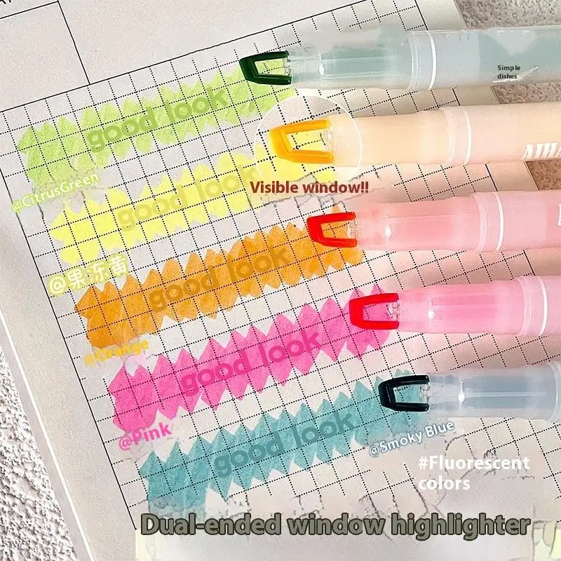 

5Colors/Set Double Headed Highlighter Pen Set Unique Window Tip Highlighter Pen Highlighters Marker School Stationery Supplies