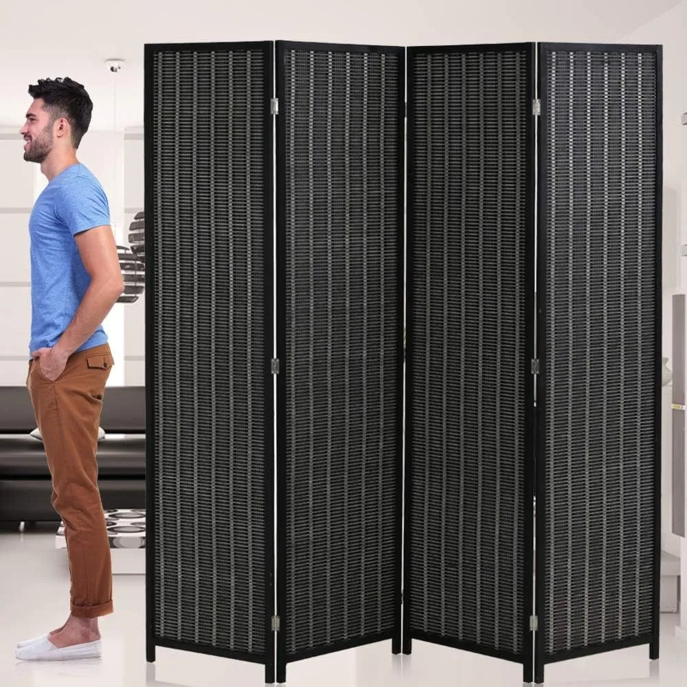 

Room Divider Privacy Screen Folding 4 Panel 72 Inches High Portable Room Seperating Divider, Handwork Bamboo Mesh Woven Design W