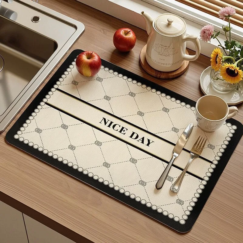 VIKAMA diamond lattice pearl black beige dish drying mat absorbent kitchen drainer pad non slip quick dry washable