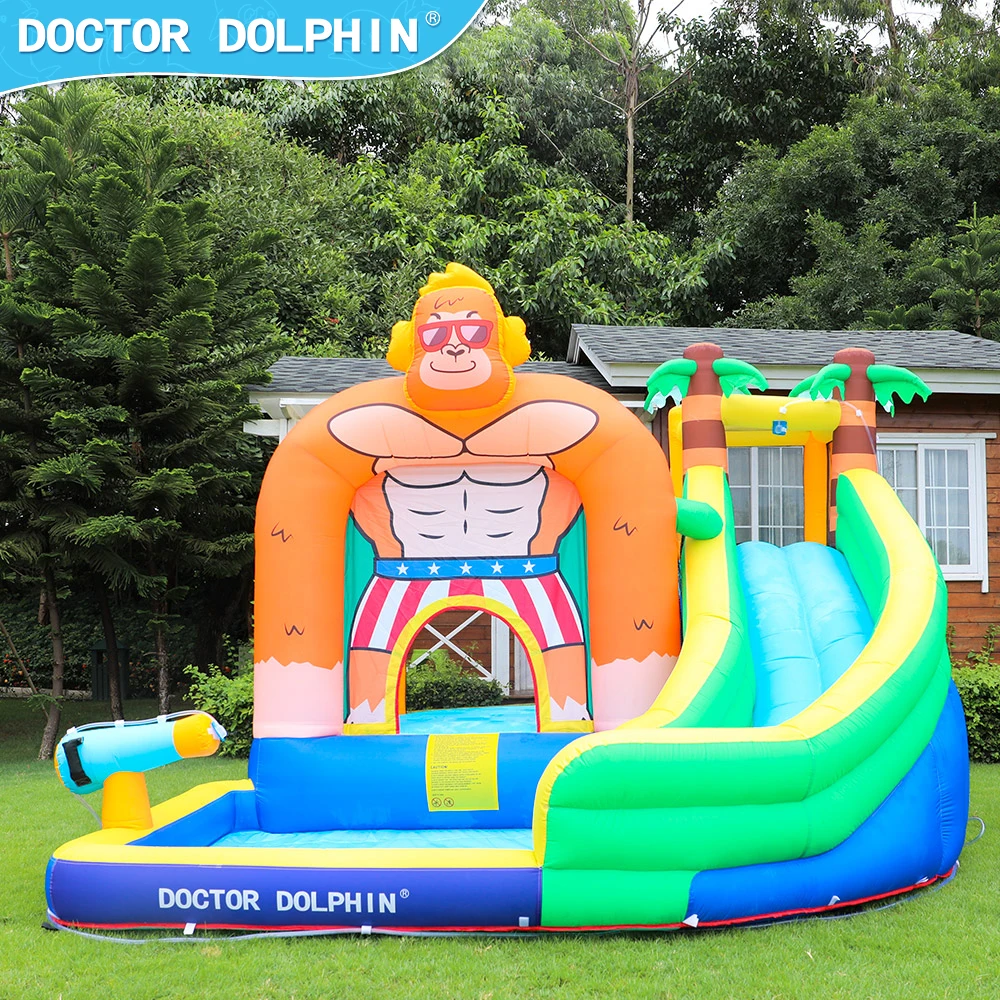 Doctor Dolphin Kids Inflatable Water Bounce House with Slide King Kong Theme Summer Carnival