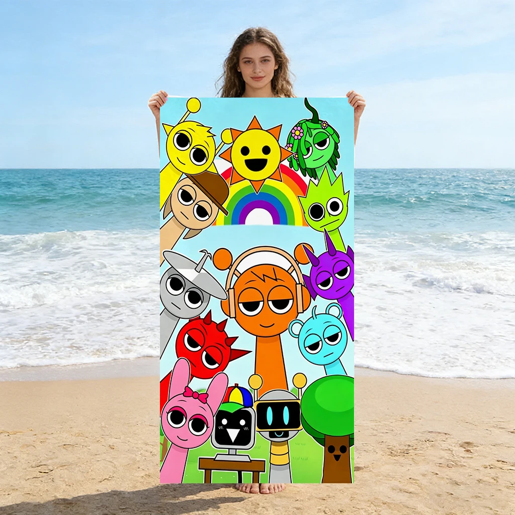 1pc S-Sprunki Cartoon Beach Towel Quick-drying Super Absorbent Suitable for Beach Pool Summer Funny Gift for Friends And Family