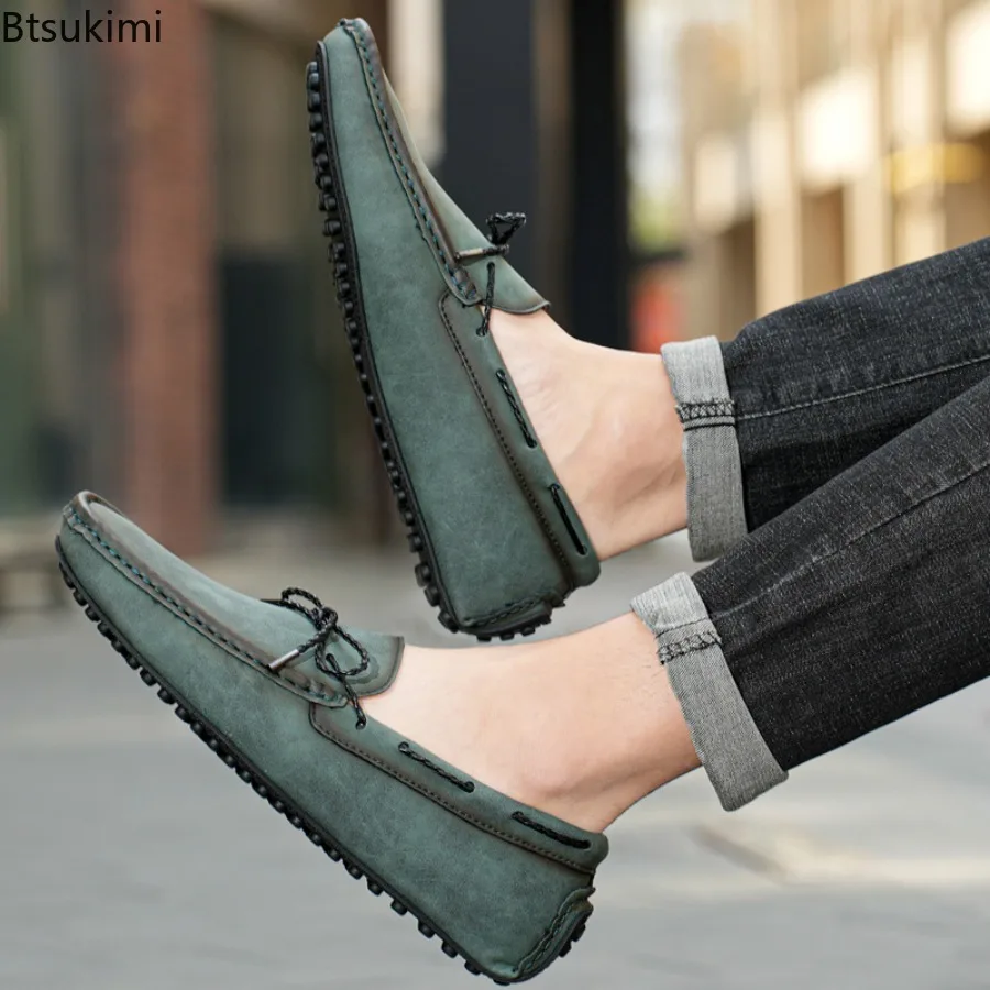 New 2025 Men's Spring Summer Leather Lace Up Casual Shoes High Quality Soft Mens Loafers Moccasins Fashion Driving Shoes Male