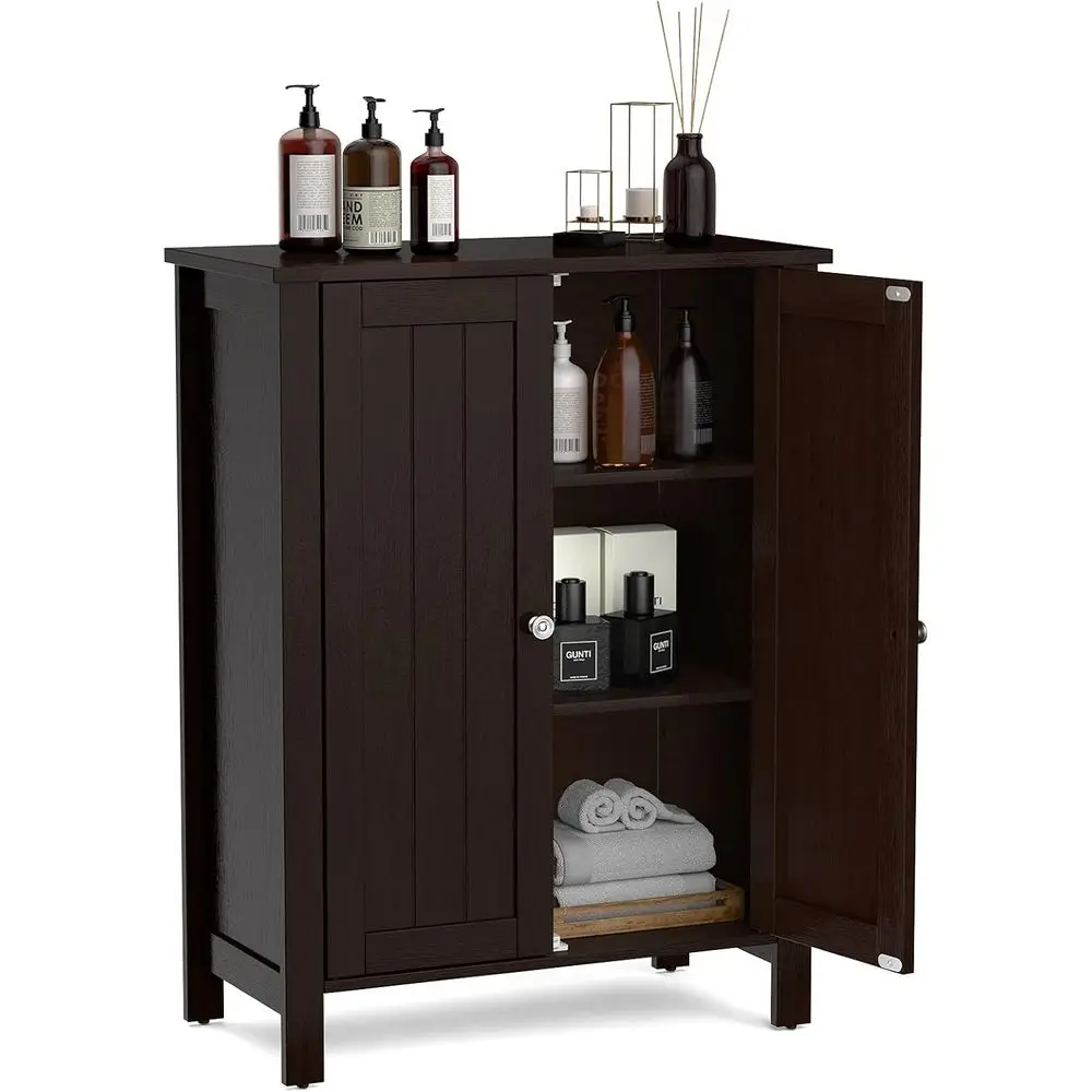 

3-Tier Adjustable Shelving Wooden Storage Cabinet for Bathroom, Living Room, Kitchen - Brown