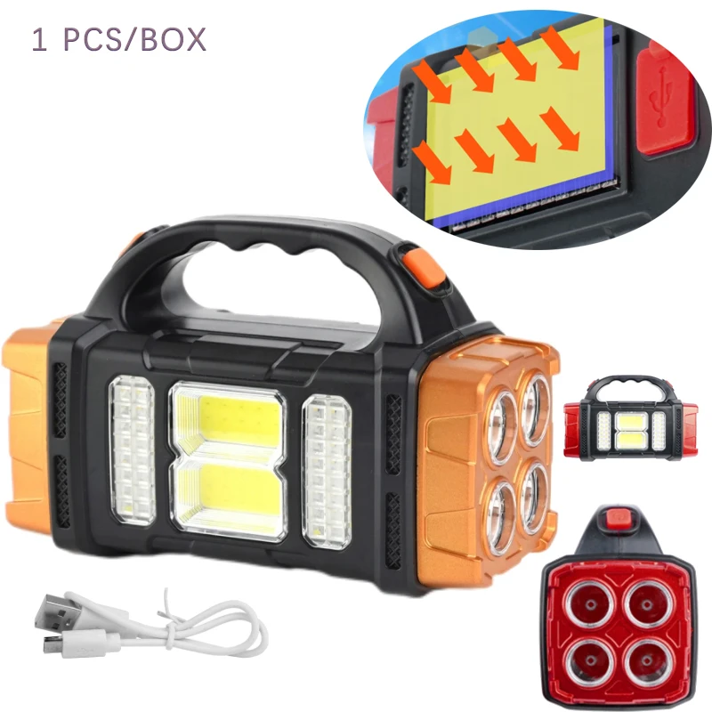 

Waterproof LED Flashlight USB+Solar Rechargeable Flashlight Outdoor Camping Torch Portable Searchlight Emergency Lantern
