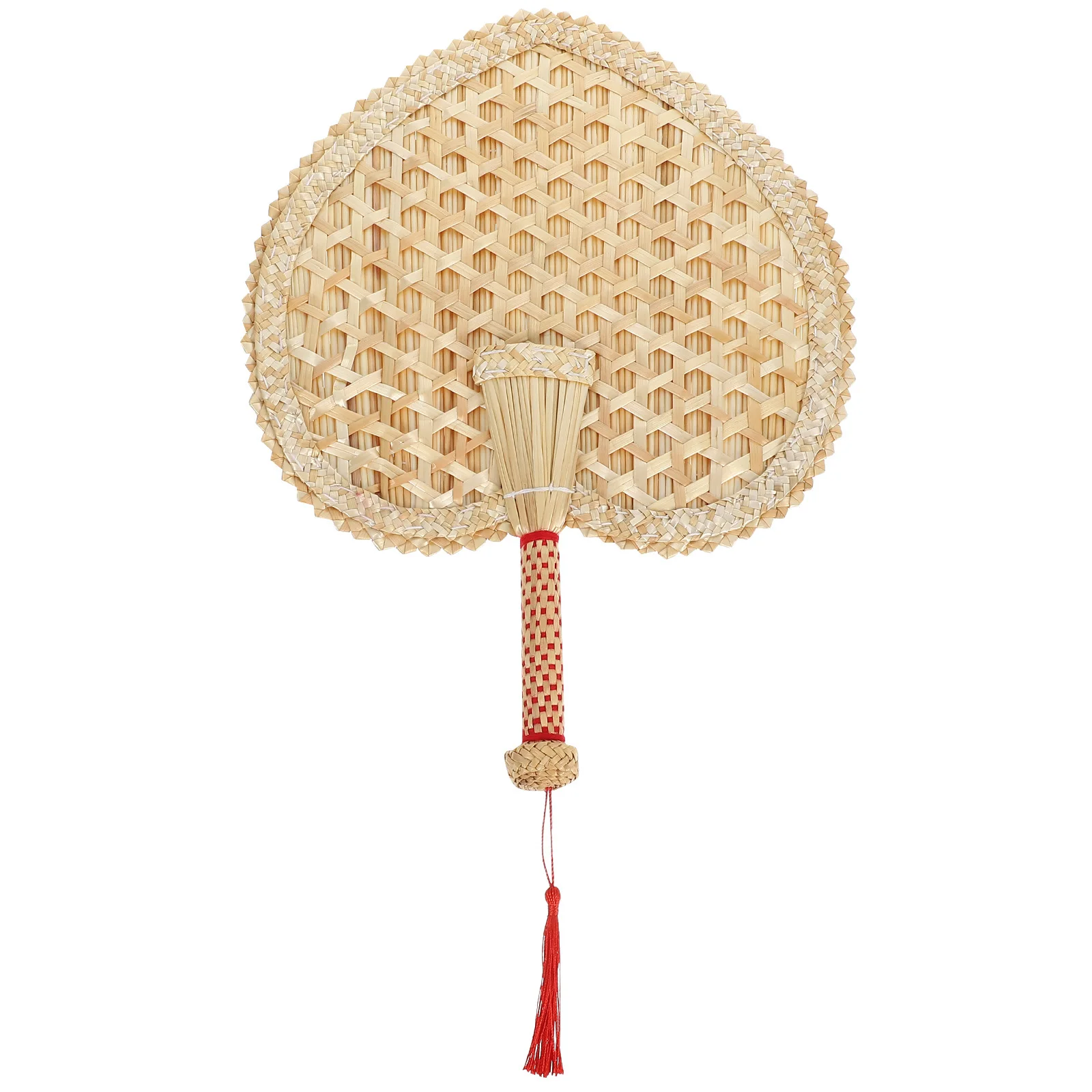 

Handheld Wheat Straw Woven Fan Traditional Chinese Heart-Shaped Summer Cooling Fan Portable Rustic Wedding Decoration