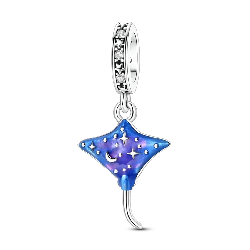925 Sterling Silber Charms Perle Zirkon Leuchtender Mantarochen Anhänger Passend für Original Armband Damen Schmuck Geschenk