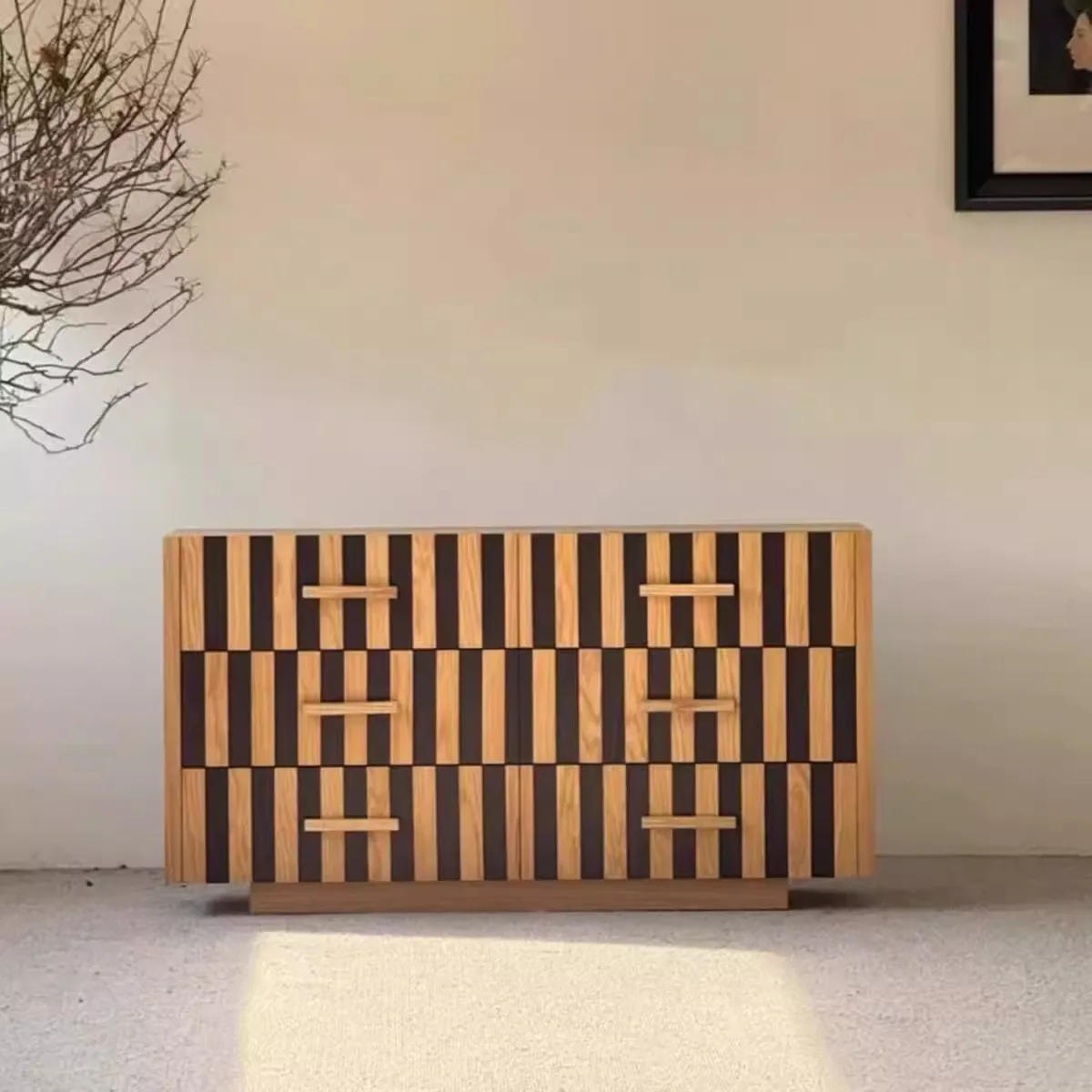 

✗x Wood Medieval Style French Cream Modern Eco-Friendly Durable Living Room Bedroom Storage Cabinet Knot Wood Grain Sideboard&