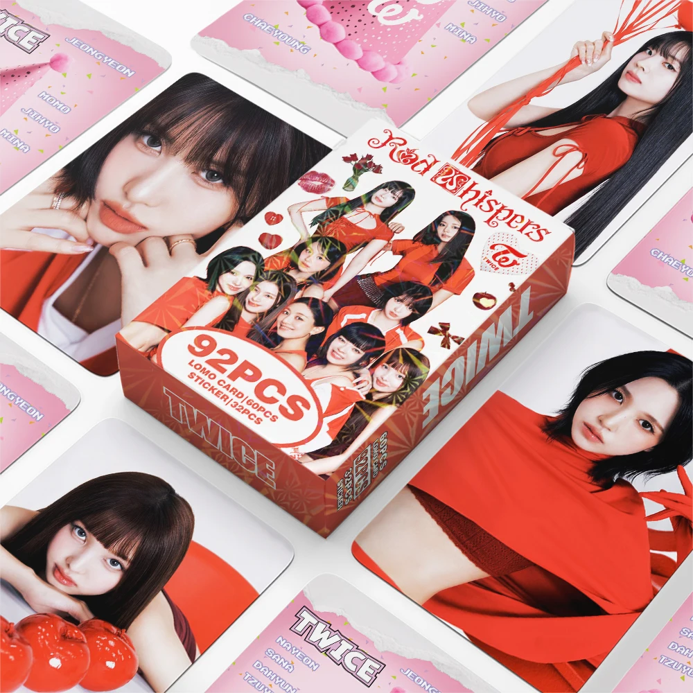 Kpop 92 Peças (60 Lomocards + 32 Adesivos) Twice: Cartões de Fotos Requintados de Alta Definição, Cartões Colecionáveis, Produtos para Fãs, Pequenos Presentes, Presentes de Halloween e Natal