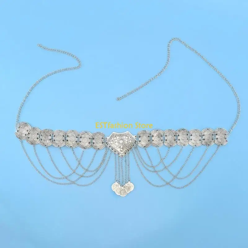 Y5GC جوفاء عملة الخصر سلسلة للإناث لامع لامع التركية البطن حزام على شكل سلسلة العرقية الخصر الديكورات النساء مجوهرات للجسم