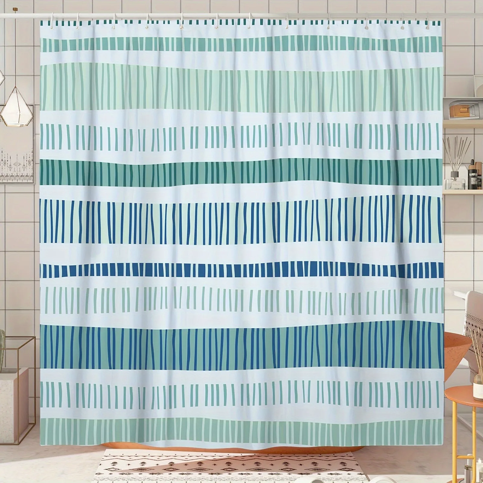

Полосатая занавеска для душа с геометрическим узором, моющаяся грязеотталкивающая насадка для душа, водонепроницаемая полиэстеровая занавеска для ванны для домашнего декора