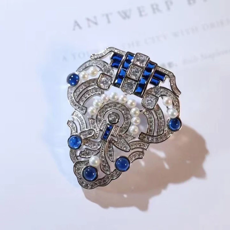 Shield Brooch With Fresh Water Pearl 925 Sterling Silver With Zircon For Women Or Lovers Fine Jewelry For Suit Free Shipping