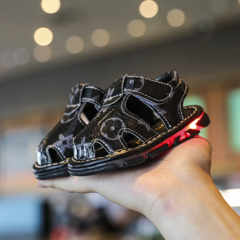 Infant Kids Luminous Casual Sandals Baby Boys Fashion Vintage LED Lighted Summer Breathable Walking Shoes Flat Sandals