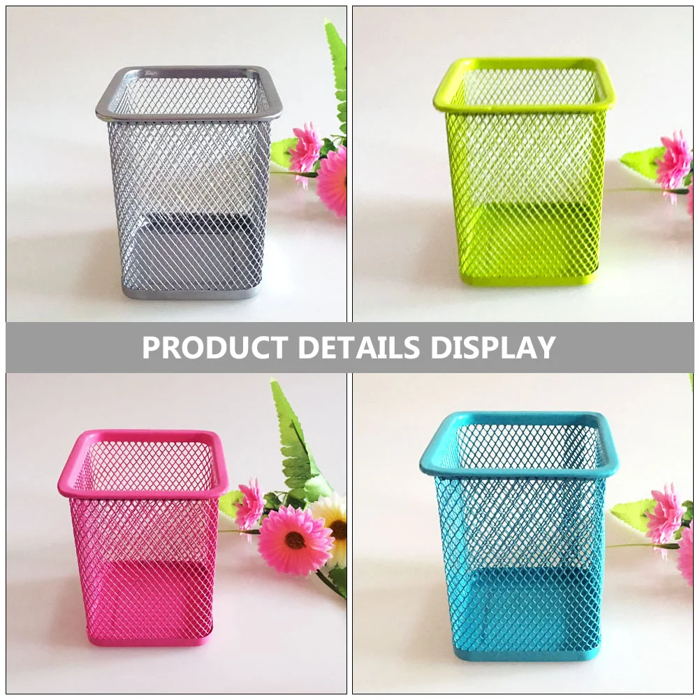 Colorful Pen Bucket Square Metal Mesh Pencil Holder Container for Pens Stationery Brushes Desk Office School Supplies