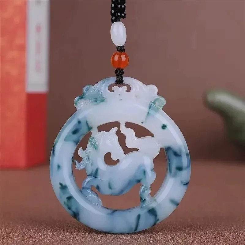 Natural Yellow Hand Carved Ma Yu Pendant Fashion Boutique Jewelry Men's and Women's Zodiac Horse Necklace Gift Accessories