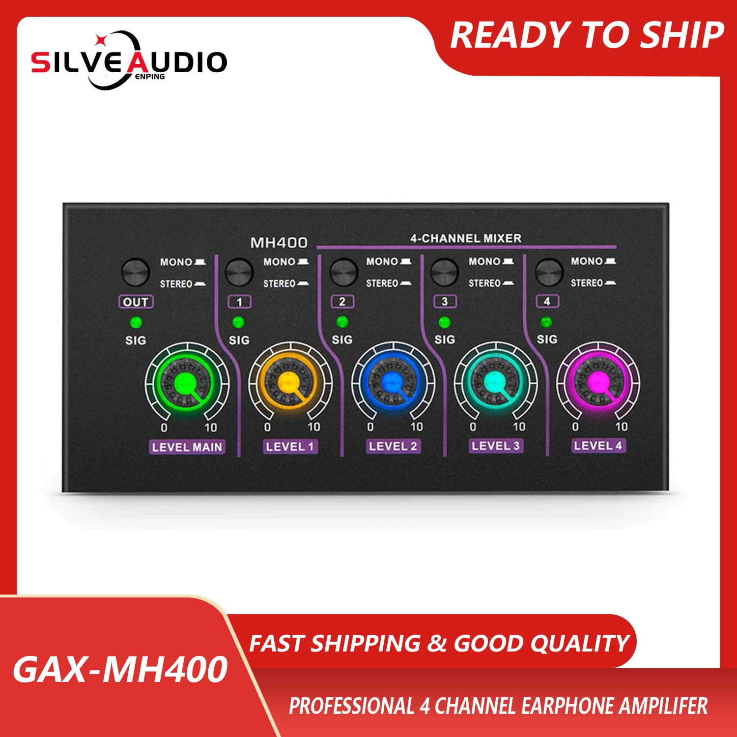 GAX-MH400 Ultra Low Noise Mini 4 channel earphone ampilifer Stereo Mini Line Reverber Tuner Microphone Guitar Stage