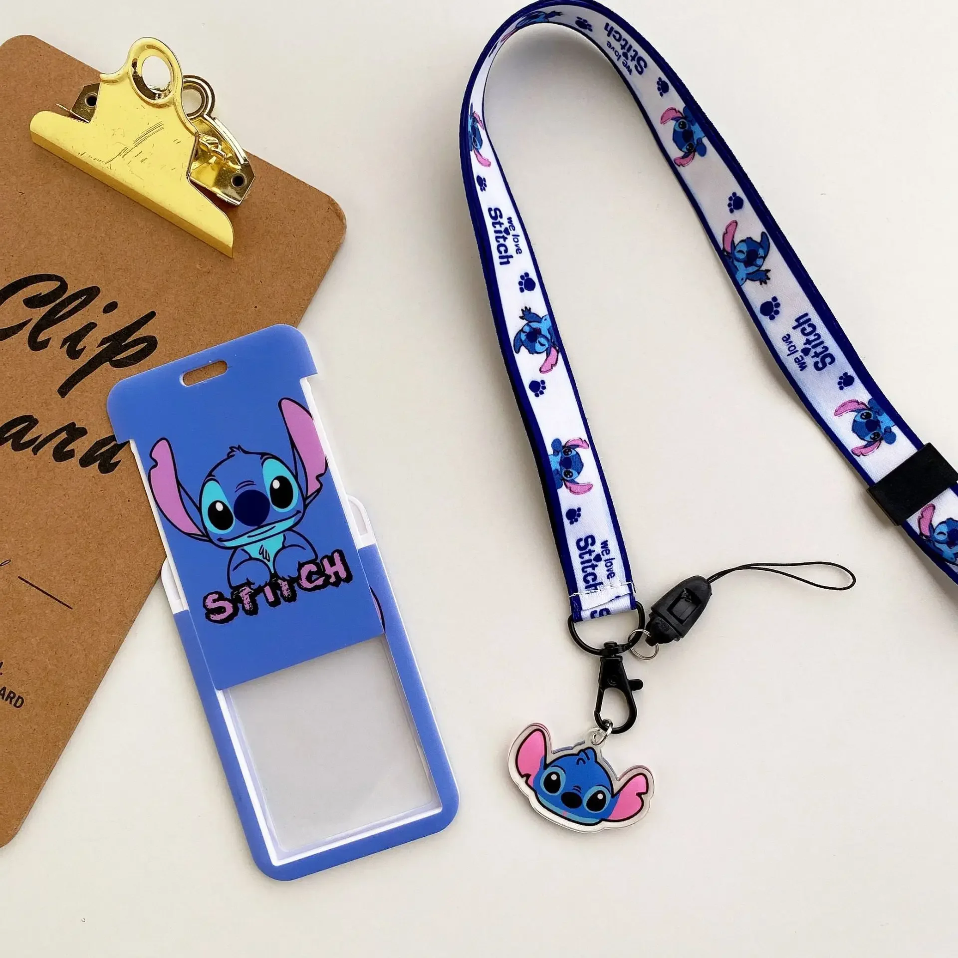 Disney Stitch ID Badge Holder Lanyards Pendant Lovely Girls Lilo Door Card Holders Neck Strap Keychain Women Credential Gift