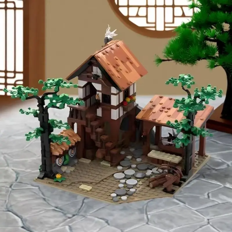 MOC-134494 Mittelalterlicher Löwenritter Bogenschießfeld Straßenansicht Bausatz Spielzeug Geschenk 908 Teile